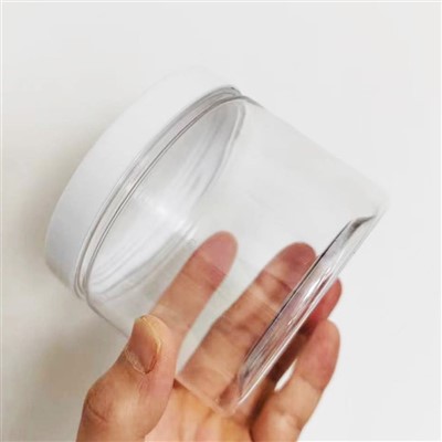 450 ml plastikiniai skaidrūs stiklainiai su baltais dangteliais