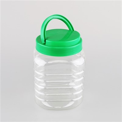 1100 ml plastikiniai kvadratiniai stiklainiai su žaliais dangteliais