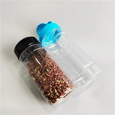 Mėlyni plastikiniai prieskonių skaidrūs stiklainiai su dvigubais dangteliais 16oz